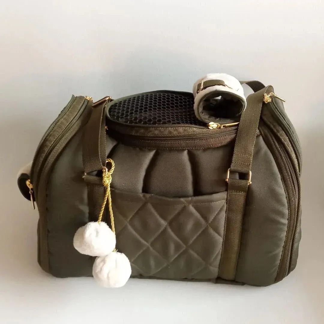 Vanilly pet carrier Travel box olive green\beige lining
