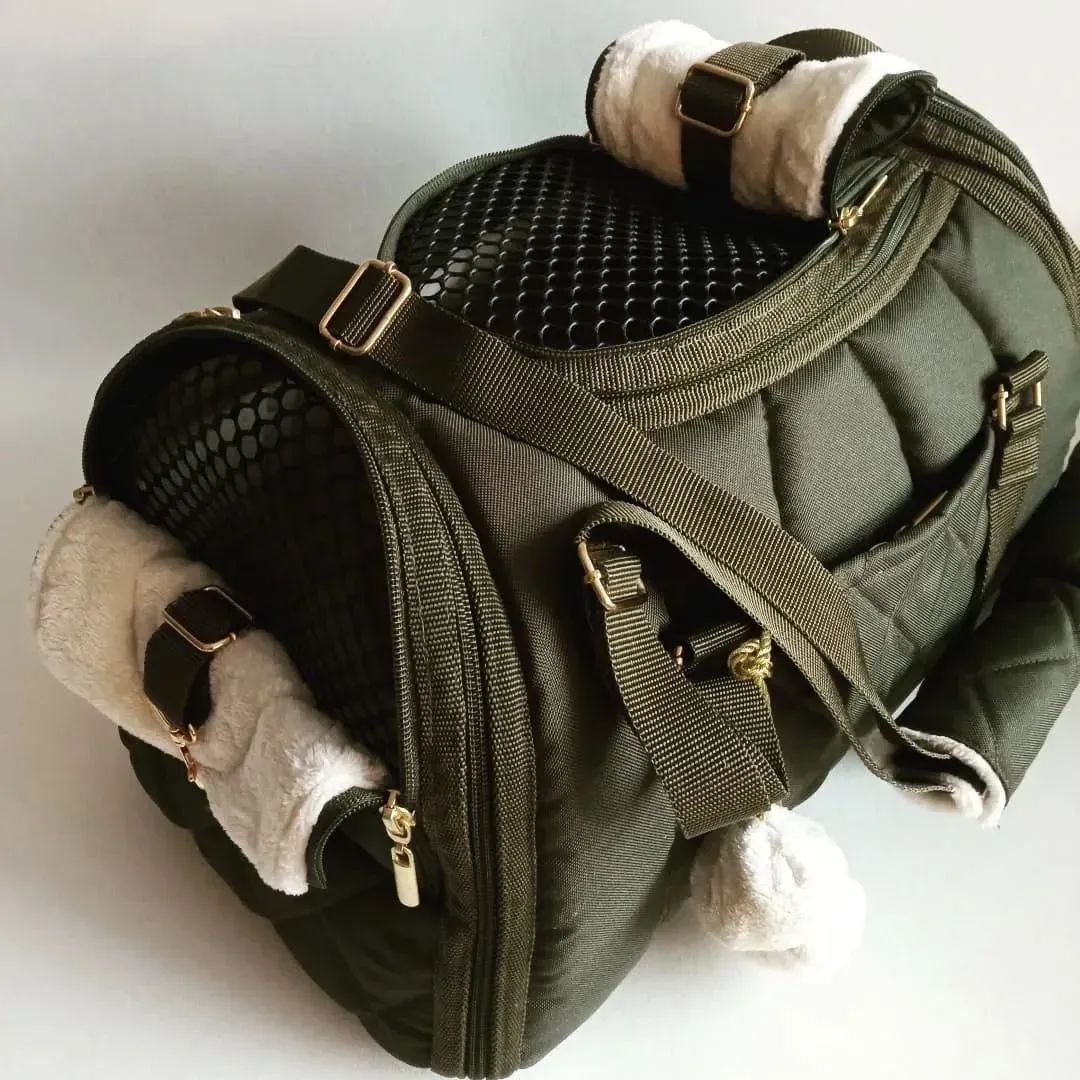 Vanilly pet carrier Travel box olive green\beige lining