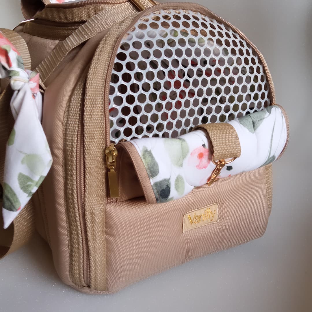Pet carrier Travel Box Floral ( beige/ white floral)