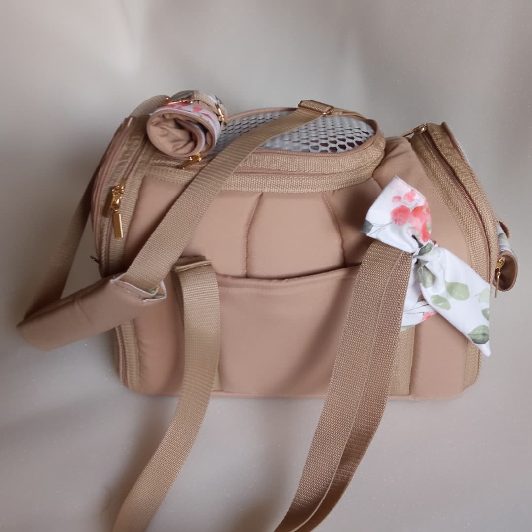 Pet carrier Travel Box Floral ( beige/ white floral)