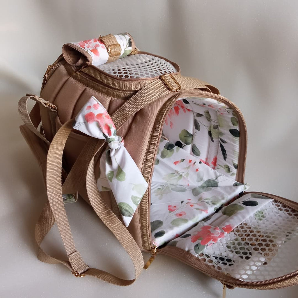 Pet carrier Travel Box Floral ( beige/ white floral)