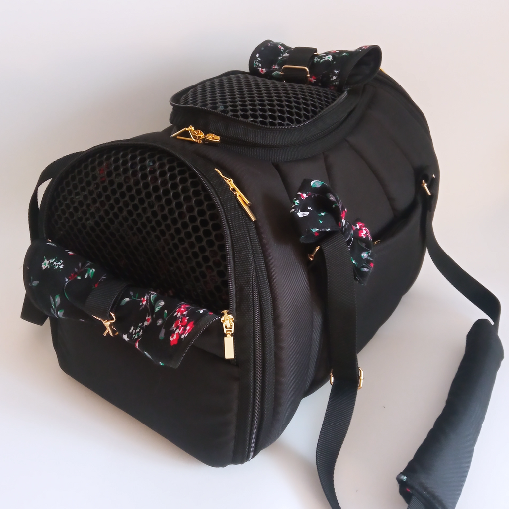 Pet carrier Travel box black&floral
