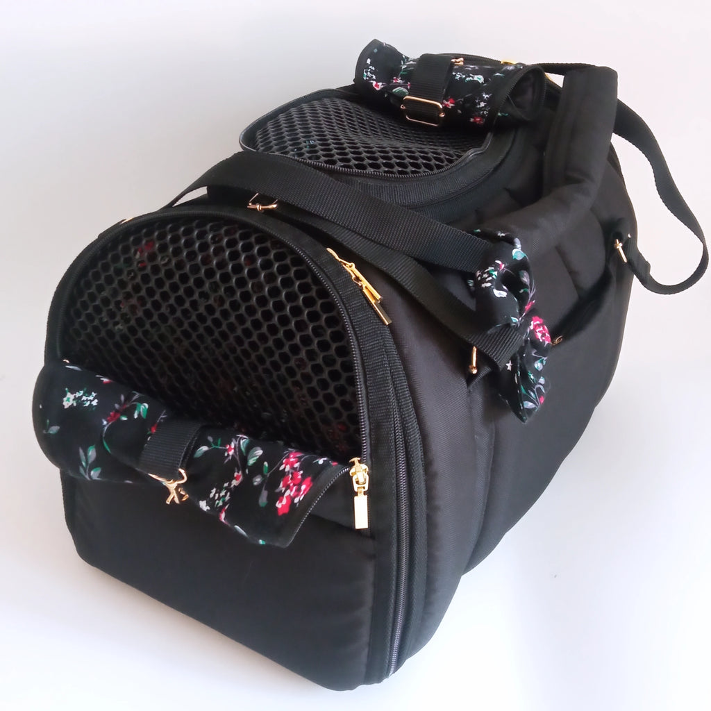 Pet carrier Travel box black&floral