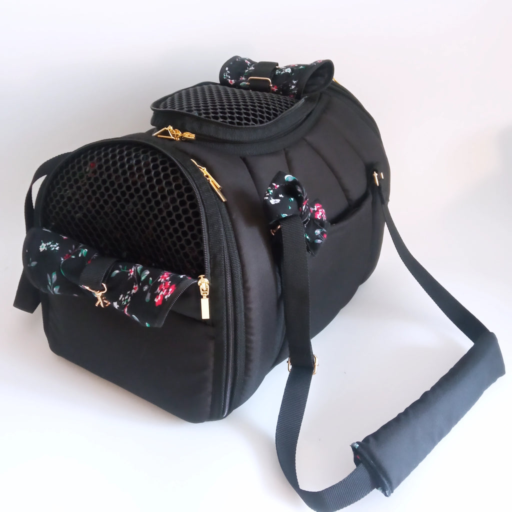 Pet carrier Travel box black&floral