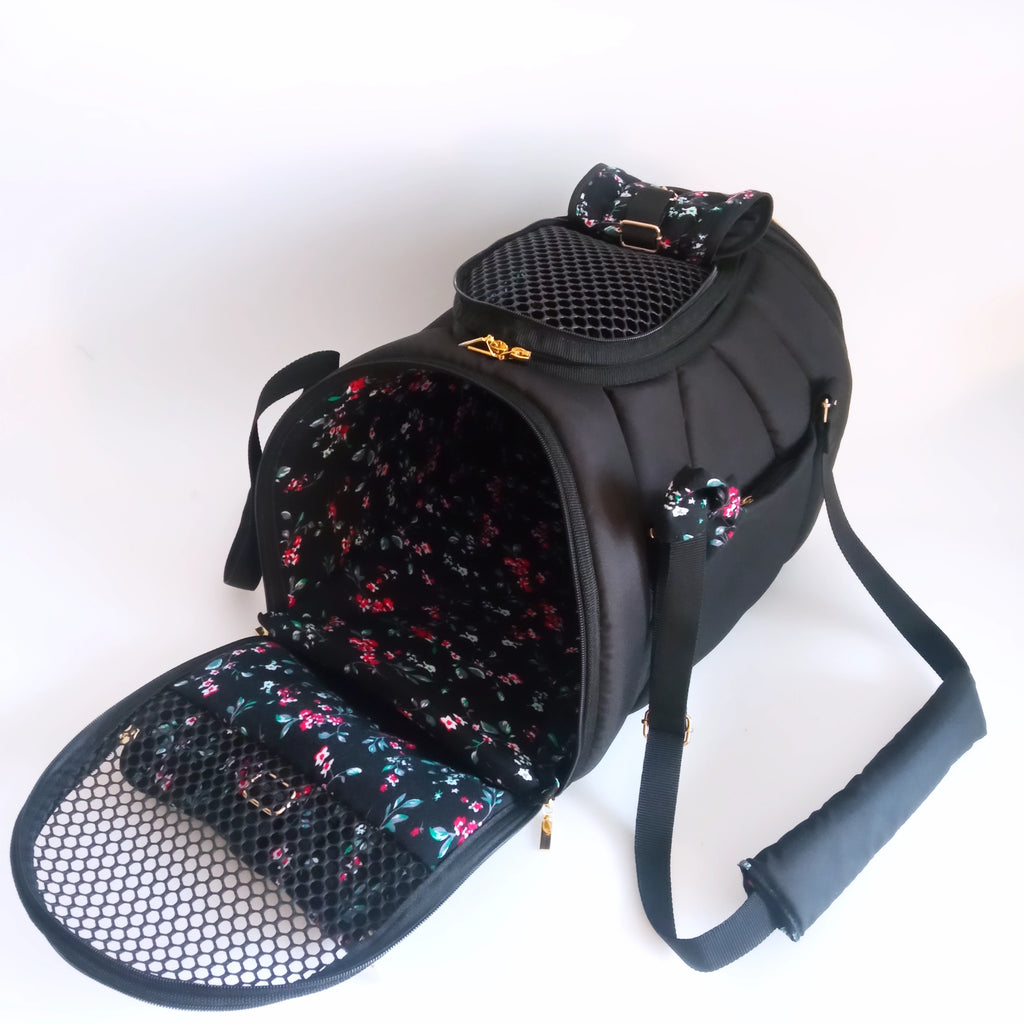 Pet carrier Travel box black&floral
