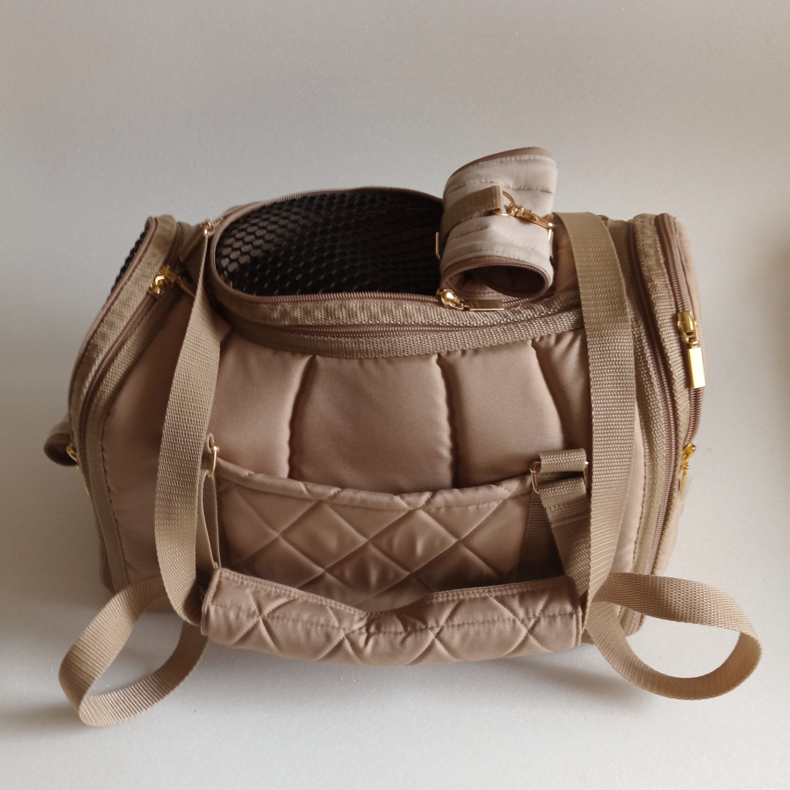 Pet carrier Travel box ( All beige with black mesh)