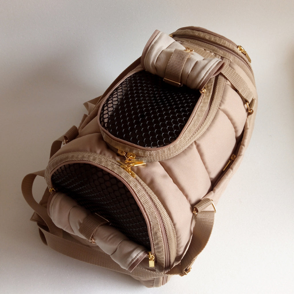 Pet carrier Travel box ( All beige with black mesh)