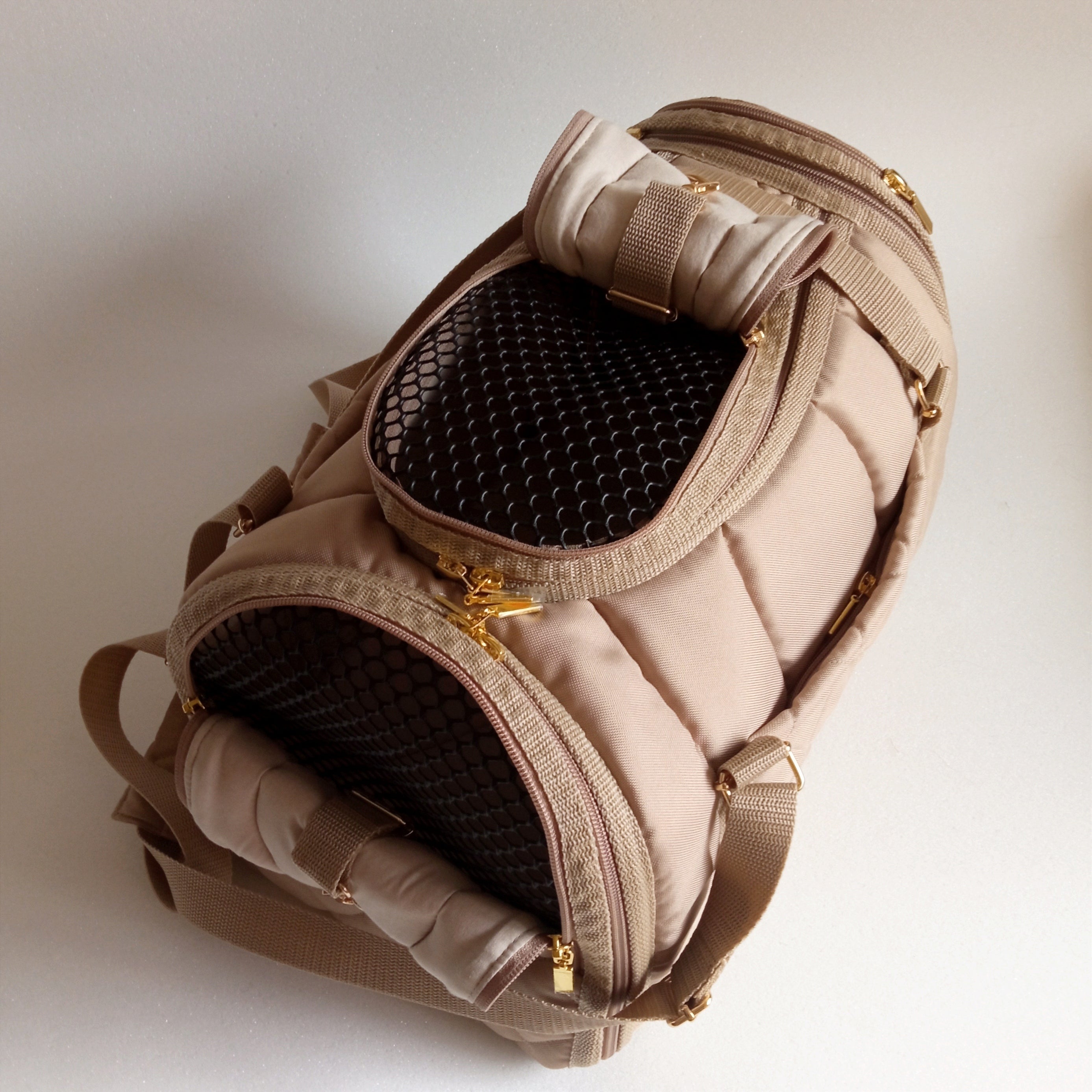 Pet carrier Travel box ( All beige with black mesh)