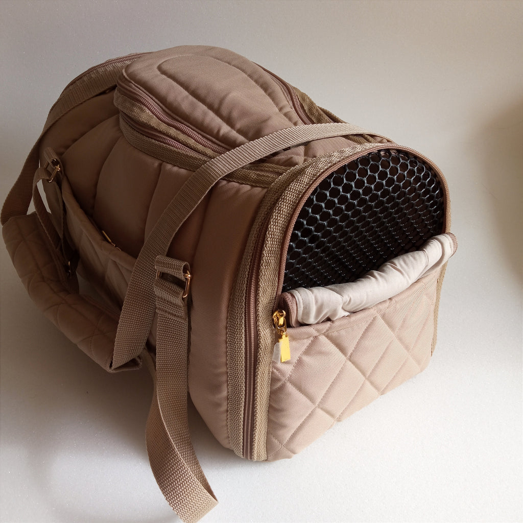 Pet carrier Travel box ( All beige with black mesh)