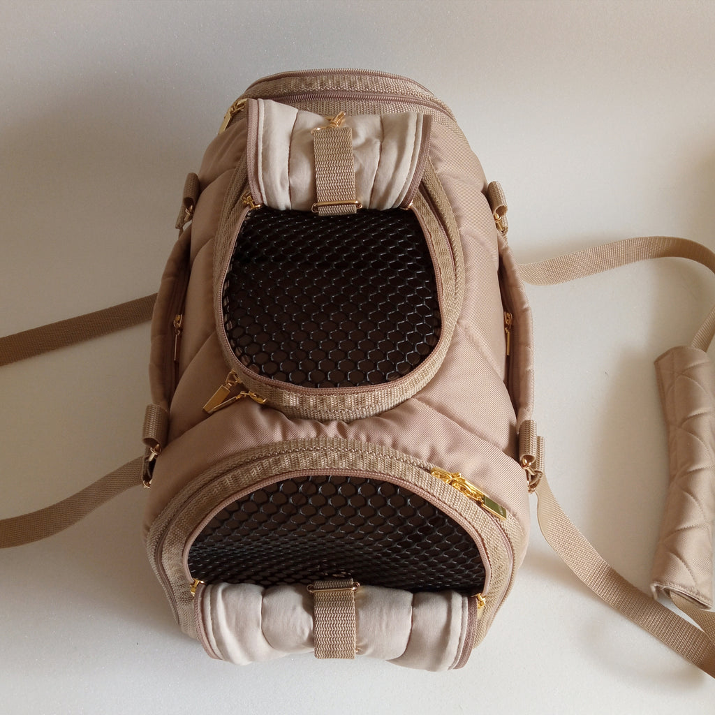 Pet carrier Travel box ( All beige with black mesh)
