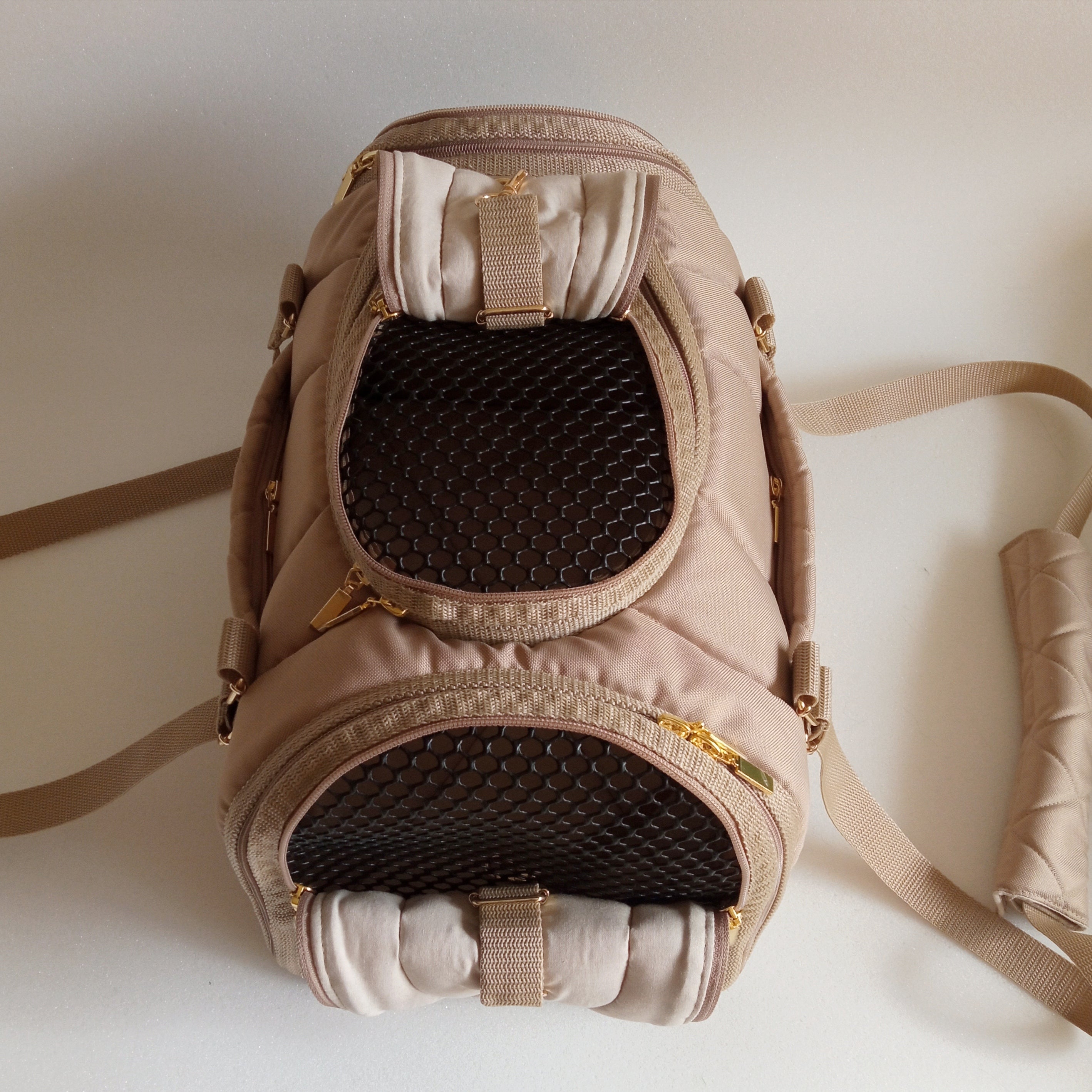 Pet carrier Travel box ( All beige with black mesh)