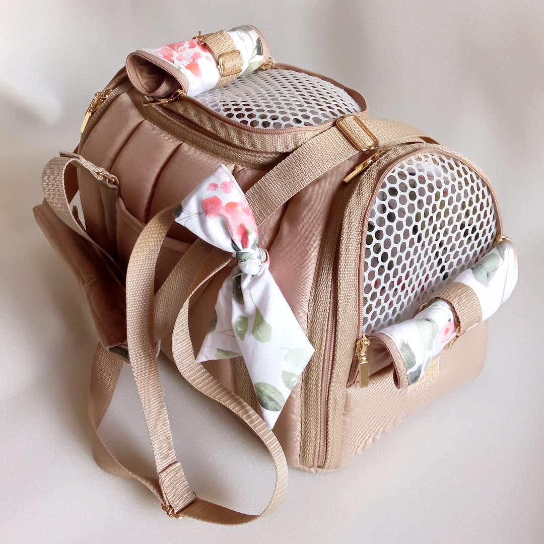 Pet carrier Travel Box Floral ( beige/ white floral)