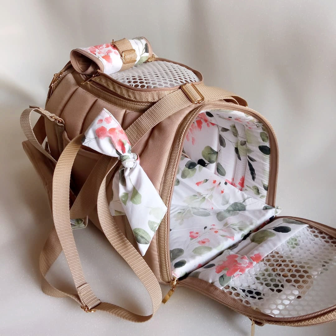 Pet carrier Travel Box Floral ( beige/ white floral)